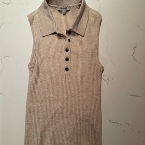 Madewell Tan Sleeveless Ribbed Polo Tank